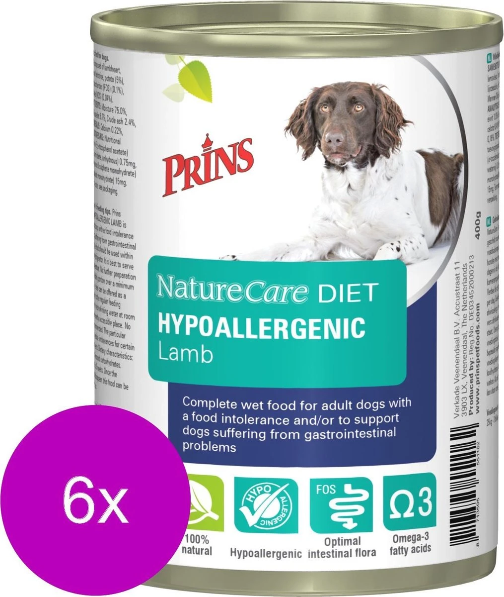 Prins Naturecare Diet Dog Hypoallegenic - Lam - Hondenvoer - 6 X 400 G 3 Prins Naturecare Diet Dog Hypoallegenic - Lam - Hondenvoer - 6 X 400 G