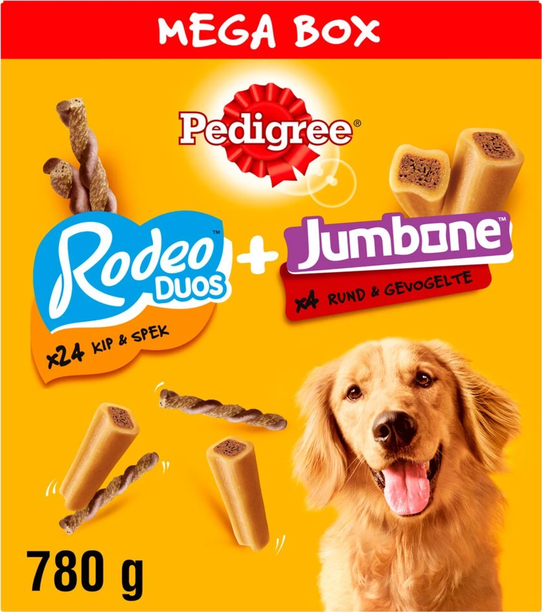 Pedigree Megabox Hondensnacks - 24 X Rodeo En 4 X Jumbone - 780 Gr 3 Pedigree Megabox Hondensnacks - 24 X Rodeo En 4 X Jumbone - 780 Gr