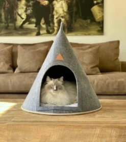 Grey Cat® - Kattenmand - Tipi Kattentent + Kussen - Vilt – Donkergrijs - Ø 57 Cm X 60 Cm -Hondenspullen Verkoop 1063x1200 3