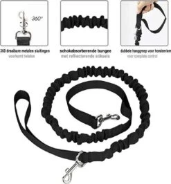 Looplijn Met Heupriem Hands Free - Hondenriem - Reflecterende Hardloopband -Elastische Leiband - Heuptas En Flessenhouder - Zwart - 150 Cm Tot 210 Cm -Hondenspullen Verkoop 1115x1200 3