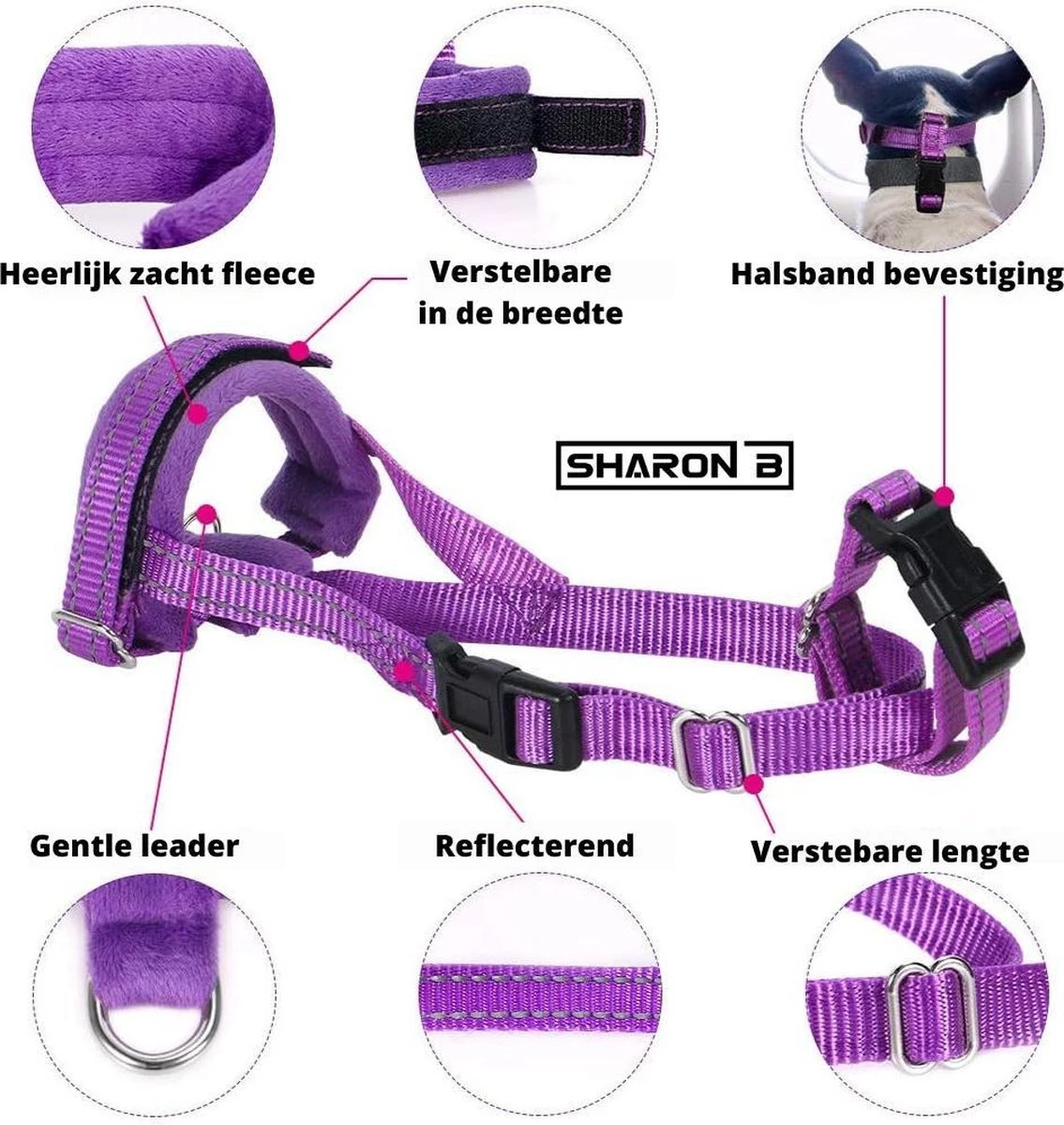 Sharon B Muilkorf Paars Maat M - Fleece - Wasbaar - Reflecterend 4 Sharon B Muilkorf Paars Maat M - Fleece - Wasbaar - Reflecterend - Afbeelding 2