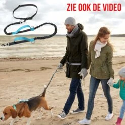 Merkloos Allernieuwste® Elastische Hondenriem 2-in-1 HANDSFREE Voor Hardlopen Shoppen En Wandelen - Honden Riem 160/260 Cm - Blauw Zwart -Hondenspullen Verkoop 1198x1200 19