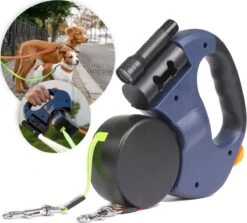 Dubbele Honden Riem – Leiband Hond – Hondenlijn – Looplijn Hond – 2 Honden – 3 Meter – Tot 12kg Per Hond – Reflecterende Lijnen – Met Zaklamp – 360° Draaien – Verstelbaar - Navy Blauw
