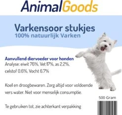 Animalgoods Gedroogde Snacks - Hondensnack - Varken - Varkensoorstukjes - 500 Gram - Hondensnacks - Honden - Snacks -Hondenspullen Verkoop 1200x1132 2