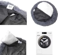 Hondenmand Donut – 60 Cm - Honden Mand – Pluche – Fluffy – Extra Zacht - Hondenkussen – Kattenkussen – Bed - Wasbaar Met Rits – Hondenmanden – Rond – Bank – Grijs - Qwality -Hondenspullen Verkoop 1200x1139 3