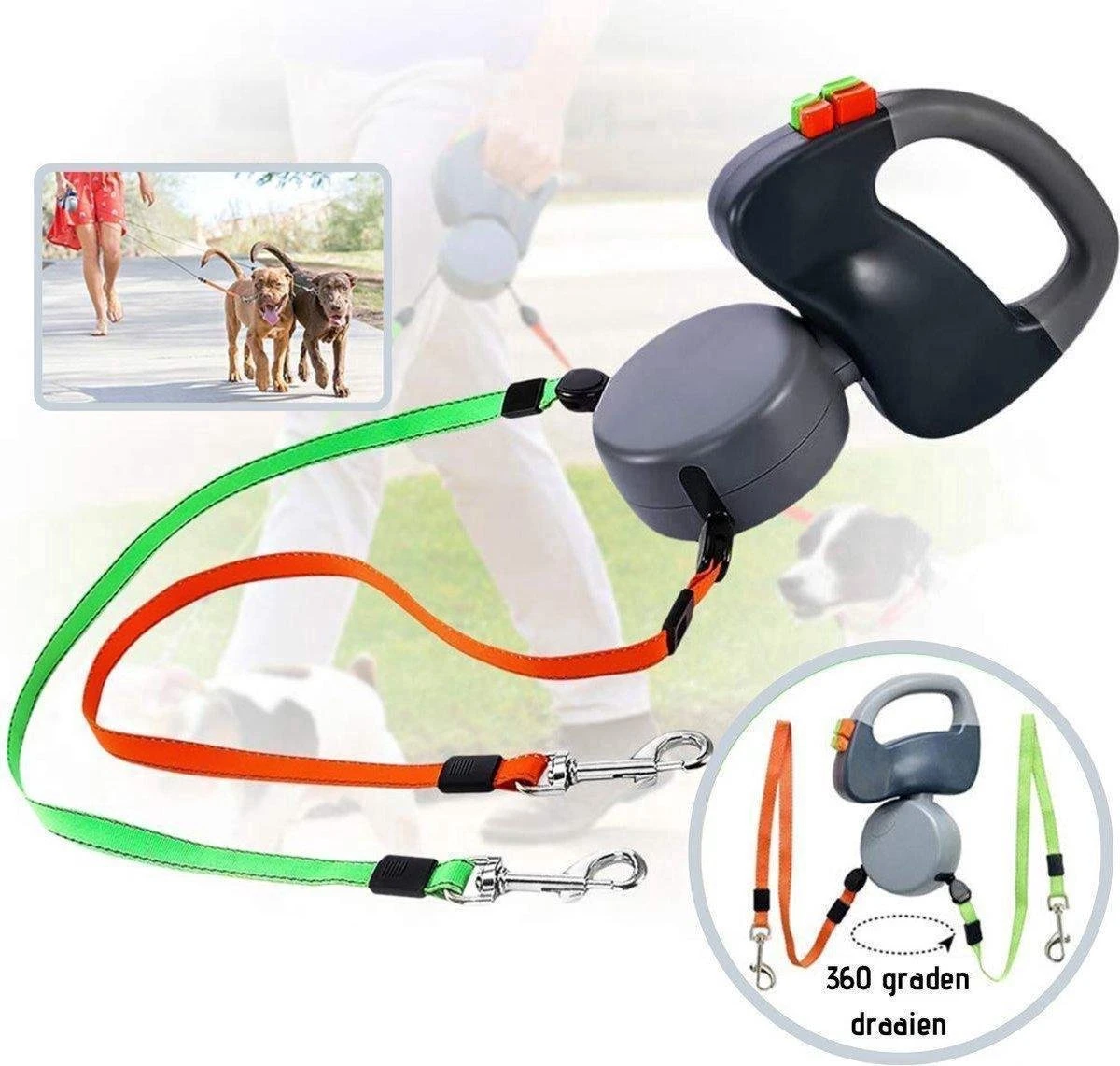 Merkloos Dubbele Hondenriem Voor Twee Honden - Grijs - Tot 22 Kg (per Hond) - 300 Cm 3 Merkloos Dubbele Hondenriem Voor Twee Honden - Grijs - Tot 22 Kg (per Hond) - 300 Cm