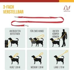 Happilax Dog Leash 2m Adjustable - Red / Reflective - 3-Step Adjustable Leash - Double Leash, Tug Leash - Geschikt Als Hondenriem Voor Grote Honden Of Als Sleepriem Voor Kleine Honden. -Hondenspullen Verkoop 1200x1142 8