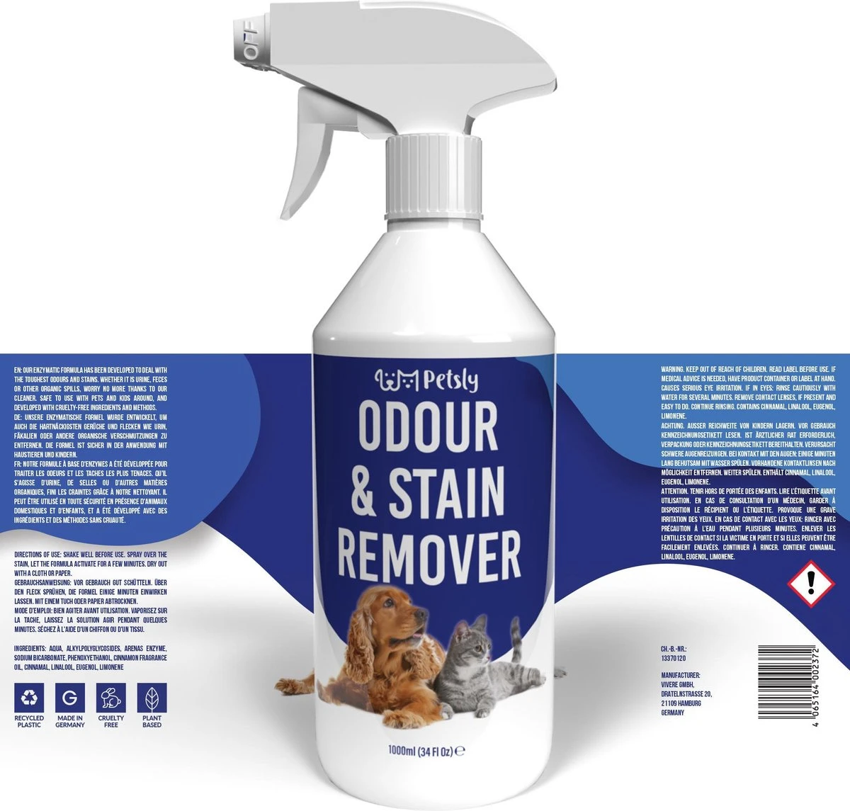 Petsly Odour & Stain Remover - Geurverwijderaars - Urine Vlekken Verwijderen Urinegeur Verwijderen Met Plantaardige Enzymen - 1L 9 Petsly Odour & Stain Remover - Geurverwijderaars - Urine Vlekken Verwijderen Urinegeur Verwijderen Met Plantaardige Enzymen - 1L - Afbeelding 7