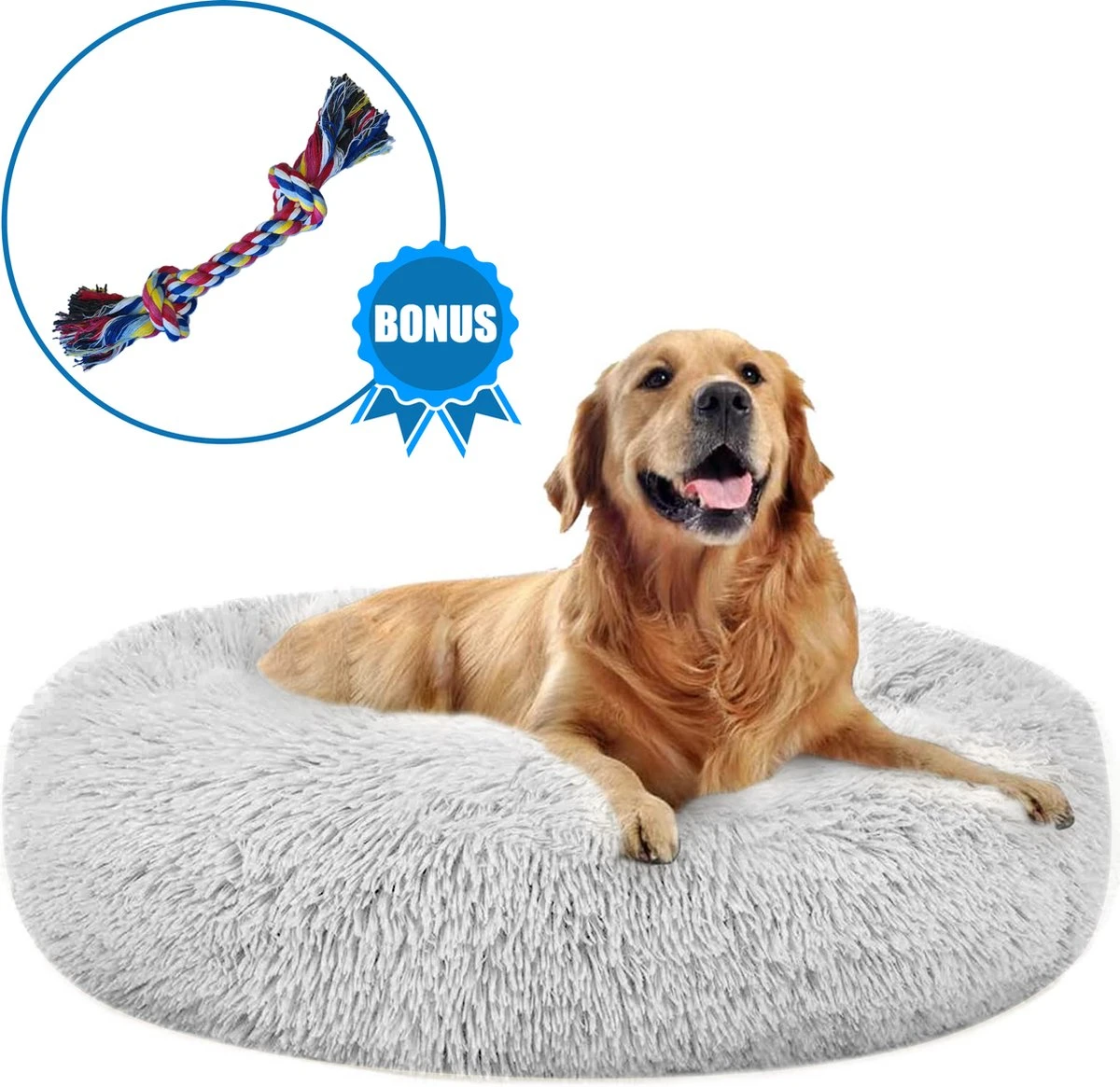Pawzle Hondenmand - Donut Hondenkussen - Kattenmand - Bed Voor Honden & Katten - Wasbaar - 100cm - Grijs 3 Pawzle Hondenmand - Donut Hondenkussen - Kattenmand - Bed Voor Honden & Katten - Wasbaar - 100cm - Grijs