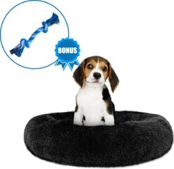 Pawzle Hondenmand - Donut Hondenkussen - Kattenmand - Bed Voor Honden & Katten - Wasbaar - 50cm - Zwart