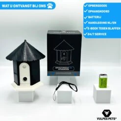 Vulpes Pets® Anti Blaf Apparaat Pro - Anti Blafband Voor Alle Honden - Luxe Hondentrainer - Diervriendelijk & Zonder Schok - Inclusief 9V Batterij - Waterbestendig - Ophangbaar - Instelbare Ultrasone Niveauregeling - 4 Standen -Hondenspullen Verkoop 1200x1193 6