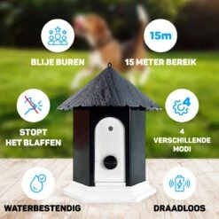 Vulpes Pets® Anti Blaf Apparaat Pro - Anti Blafband Voor Alle Honden - Luxe Hondentrainer - Diervriendelijk & Zonder Schok - Inclusief 9V Batterij - Waterbestendig - Ophangbaar - Instelbare Ultrasone Niveauregeling - 4 Standen -Hondenspullen Verkoop 1200x1200 1275