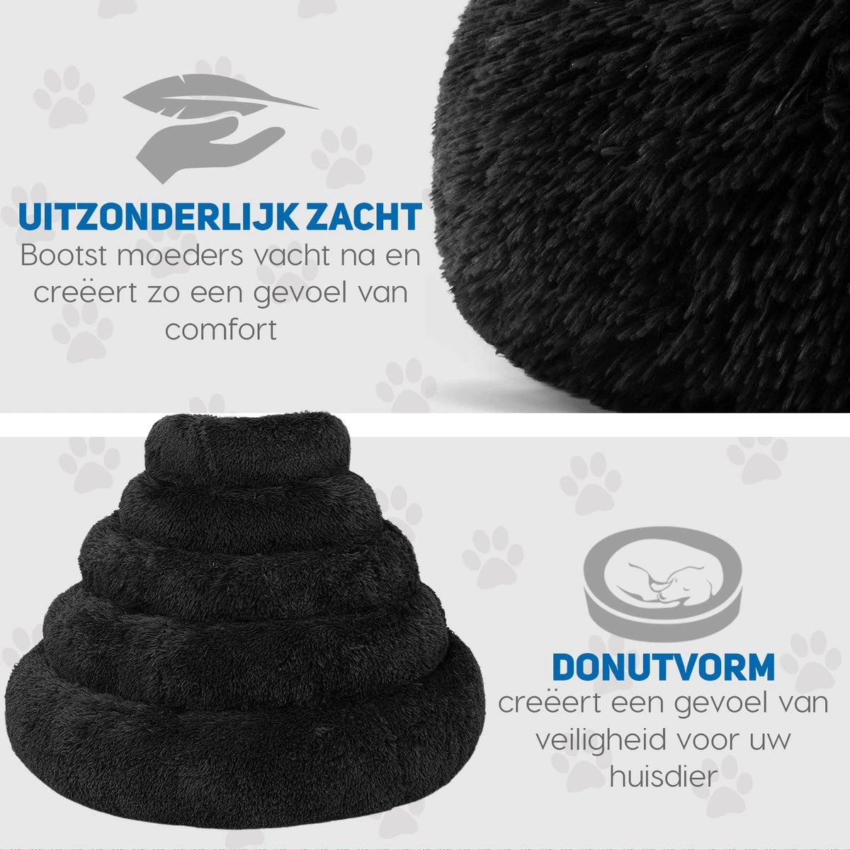 Pawzle Hondenmand - Donut Hondenkussen - Kattenmand - Bed Voor Honden & Katten - Wasbaar - 80cm - Zwart 6 Pawzle Hondenmand - Donut Hondenkussen - Kattenmand - Bed Voor Honden & Katten - Wasbaar - 80cm - Zwart - Afbeelding 4