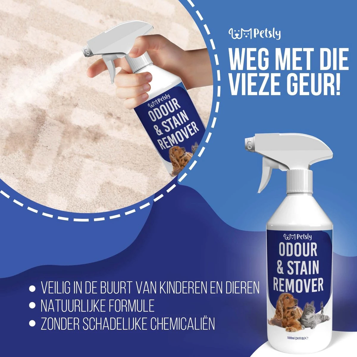 Petsly Odour & Stain Remover - Geurverwijderaars - Urine Vlekken Verwijderen Urinegeur Verwijderen Met Plantaardige Enzymen - 1L 7 Petsly Odour & Stain Remover - Geurverwijderaars - Urine Vlekken Verwijderen Urinegeur Verwijderen Met Plantaardige Enzymen - 1L - Afbeelding 5