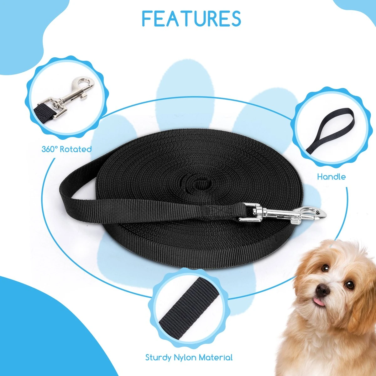 Nobleza Trainingslijn - Longeerlijn - Sleeplijn - Hondenlijn - Trainingslijn Hond - Speurlijn - 10 Meter - Zwart 5 Nobleza Trainingslijn - Longeerlijn - Sleeplijn - Hondenlijn - Trainingslijn Hond - Speurlijn - 10 Meter - Zwart - Afbeelding 3