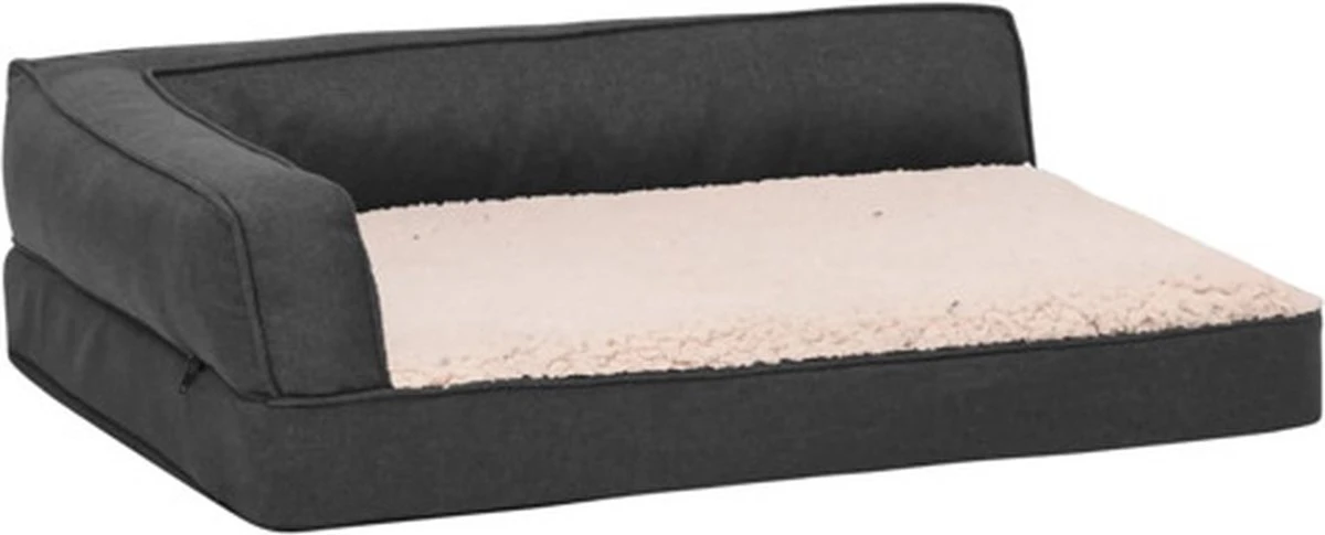 VidaXL Hondenbed Ergonomisch Linnen-look 60x42 Cm Fleece Donkergrijs 3 VidaXL Hondenbed Ergonomisch Linnen-look 60x42 Cm Fleece Donkergrijs