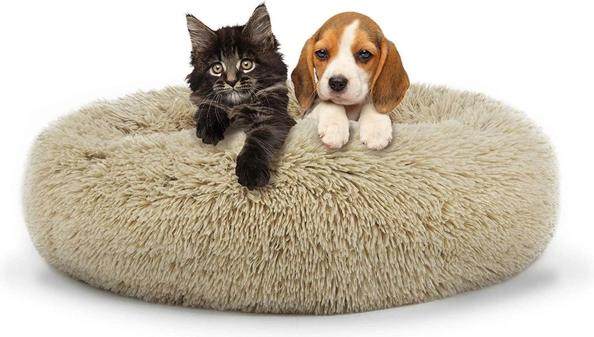 Behave Donut Hondenmand - Hondenkussen - Hondenbed - Kattenmand - Fluffy - Donut - 50cm - Beige 3 Behave Donut Hondenmand - Hondenkussen - Hondenbed - Kattenmand - Fluffy - Donut - 50cm - Beige