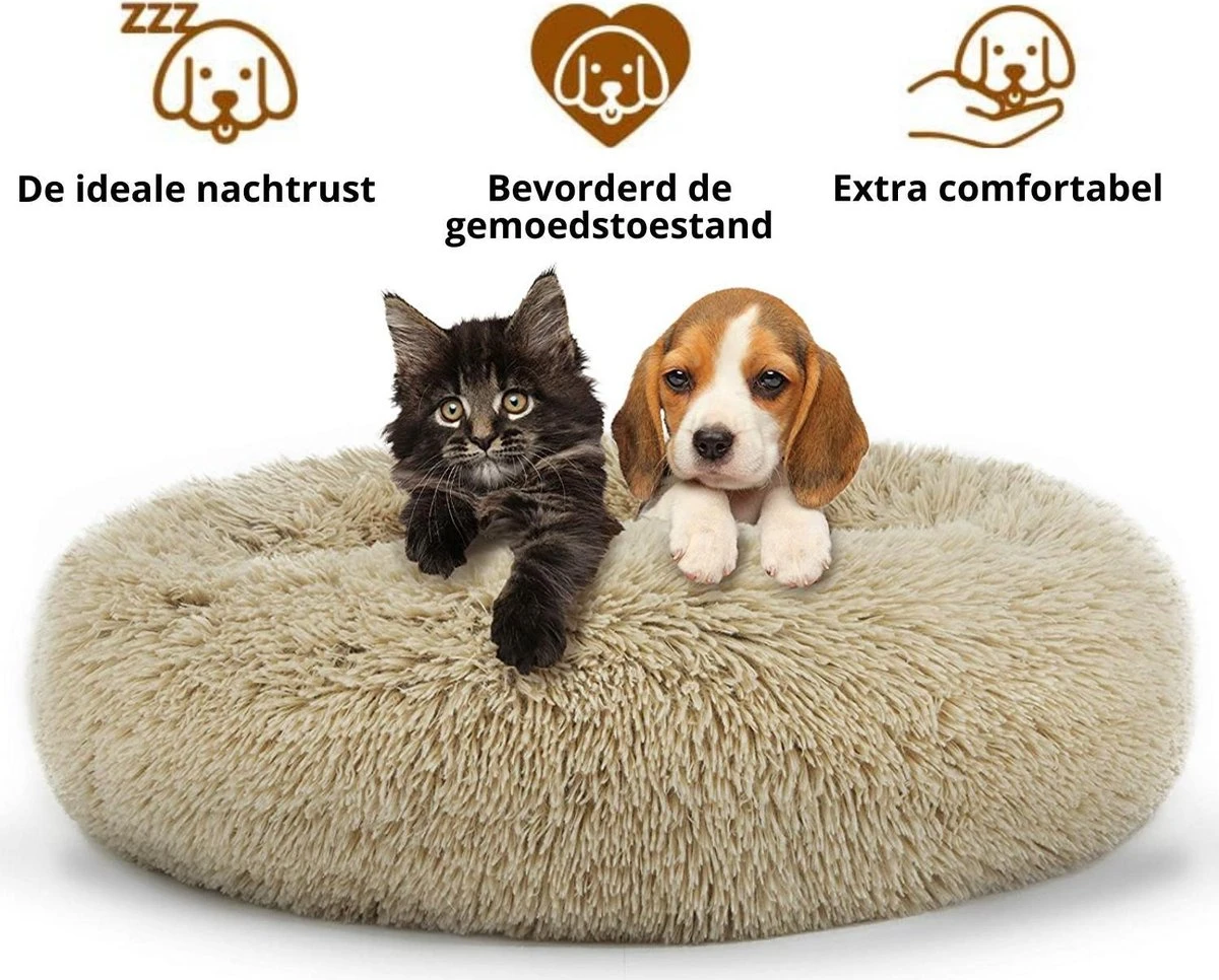 Behave Donut Hondenmand - Hondenkussen - Hondenbed - Kattenmand - Fluffy - Donut - 50cm - Beige 6 Behave Donut Hondenmand - Hondenkussen - Hondenbed - Kattenmand - Fluffy - Donut - 50cm - Beige - Afbeelding 4