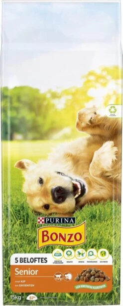 Bonzo Droog Senior - Hondenvoer Kip & Groenten - 15 Kg -Hondenspullen Verkoop 484x1200 1