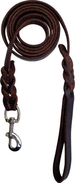 Hondenriem - 180cm - Bruin - Gevlochten Leren Hondenriem - 100% Volnerfleer - Hondenriem Leer - Leiband Hond -Hondenspullen Verkoop 492x1200 1