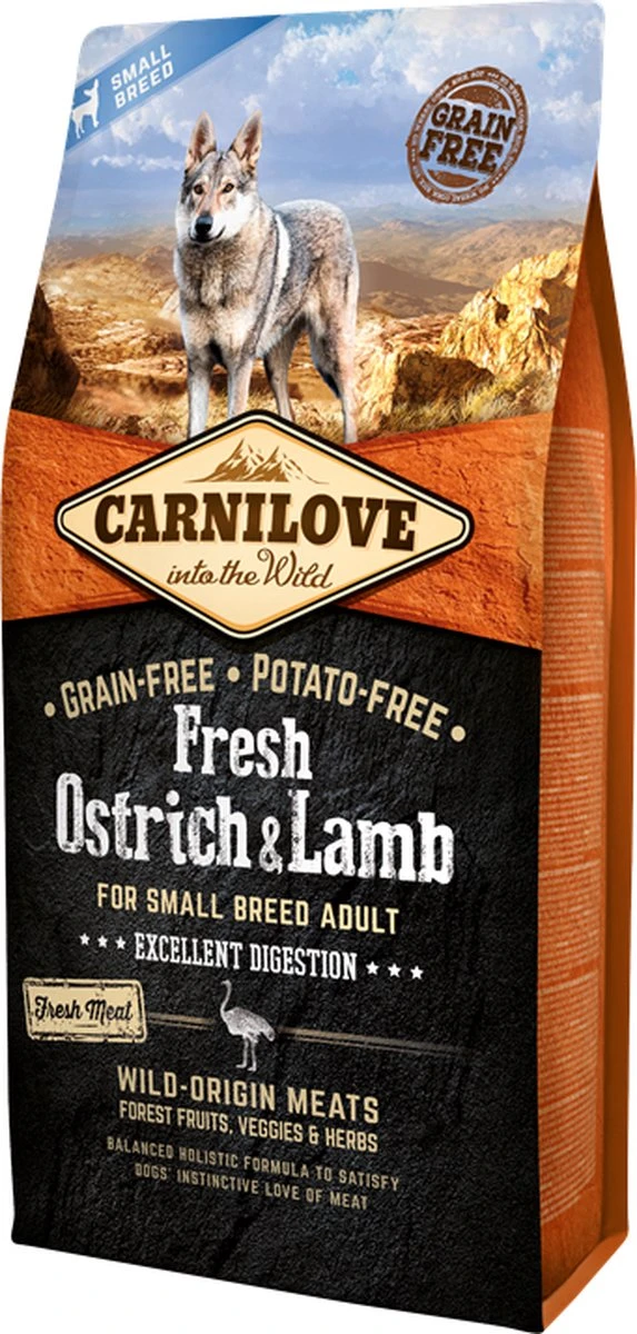 Carnilove Grain Free Fresh Ostrich & Lamb Adult Small Breed 6 Kg - Hond 3 Carnilove Grain Free Fresh Ostrich & Lamb Adult Small Breed 6 Kg - Hond