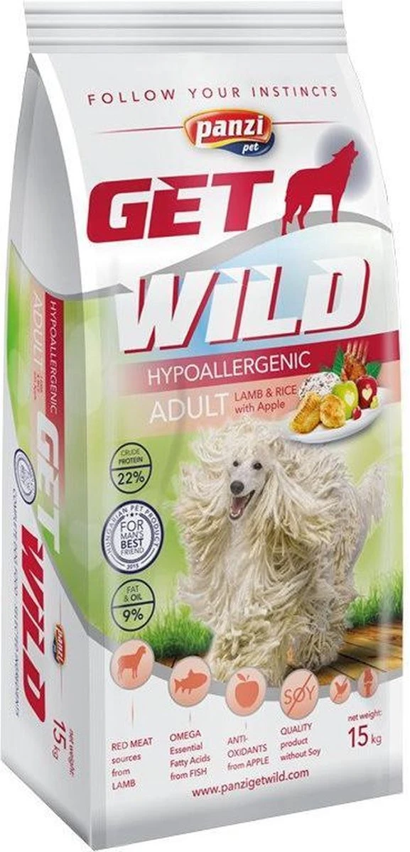 Get Wild - Hypoallergeen Hondenvoer Voor Volwassen Honden Met Gevoelige Maag/darmen - Hondenbrokken Met Lam/rijst Smaak - 15kg 3 Get Wild - Hypoallergeen Hondenvoer Voor Volwassen Honden Met Gevoelige Maag/darmen - Hondenbrokken Met Lam/rijst Smaak - 15kg