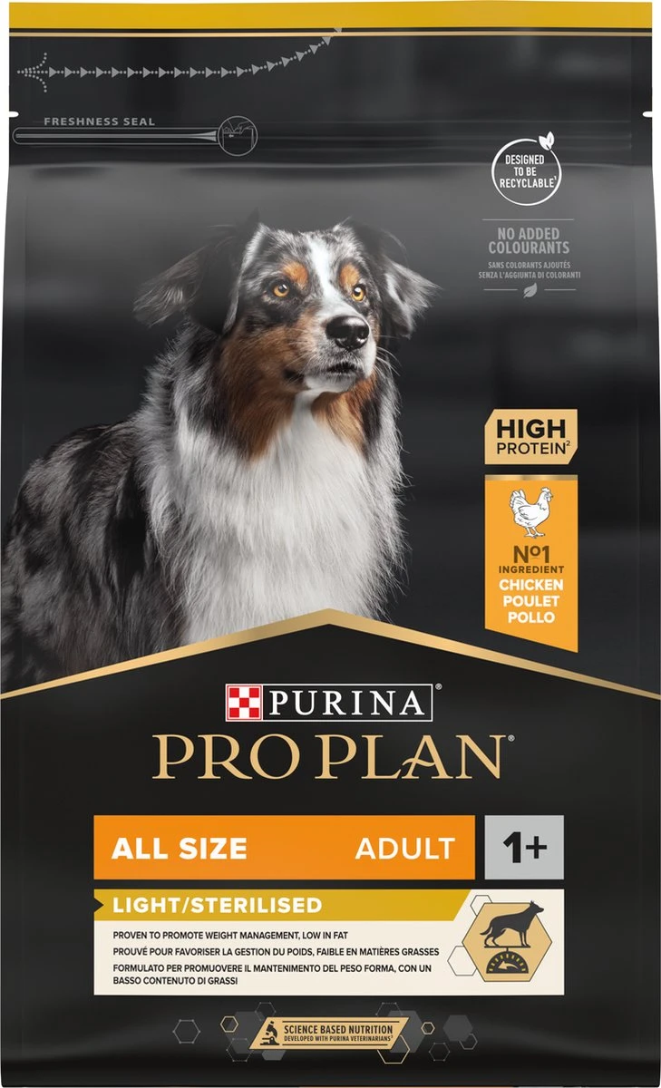 Pro Plan All Sizes Adult Light/Sterilised - Honden Droogvoer - Kip- 3 Kg 17 Pro Plan All Sizes Adult Light/Sterilised - Honden Droogvoer - Kip- 3 Kg - Afbeelding 15