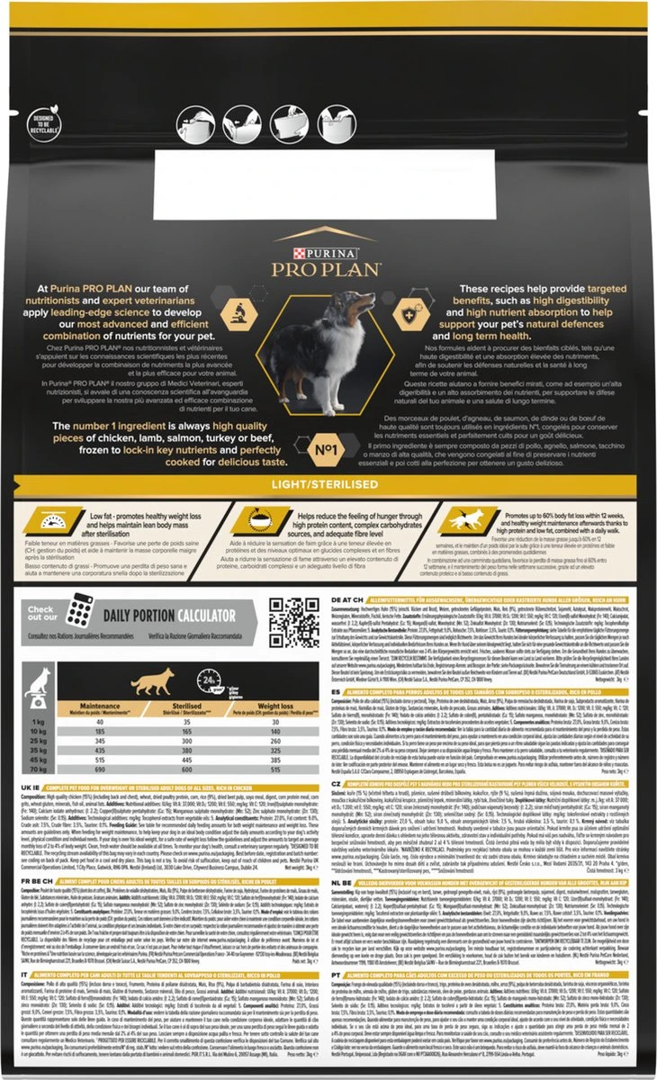 Pro Plan All Sizes Adult Light/Sterilised - Honden Droogvoer - Kip- 3 Kg 9 Pro Plan All Sizes Adult Light/Sterilised - Honden Droogvoer - Kip- 3 Kg - Afbeelding 7
