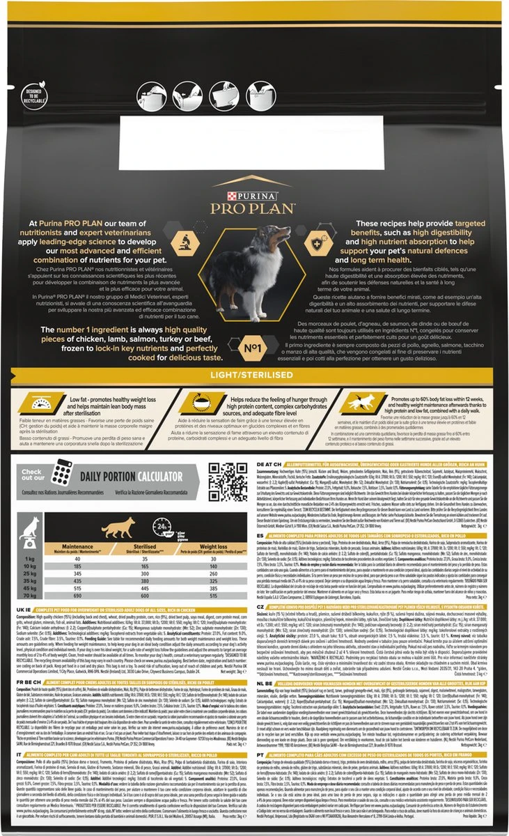 Pro Plan All Sizes Adult Light/Sterilised - Honden Droogvoer - Kip- 3 Kg 4 Pro Plan All Sizes Adult Light/Sterilised - Honden Droogvoer - Kip- 3 Kg - Afbeelding 2