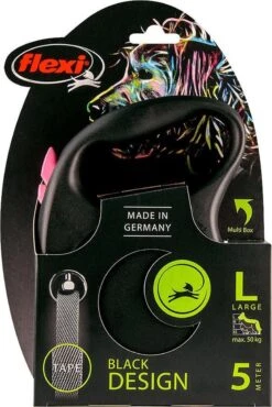 Hondenriem - Looplijn - FLEXI Rollijn BLACK DESIGN TAPE - L - ROZE - 5 Meter -Hondenspullen Verkoop 802x1200 3