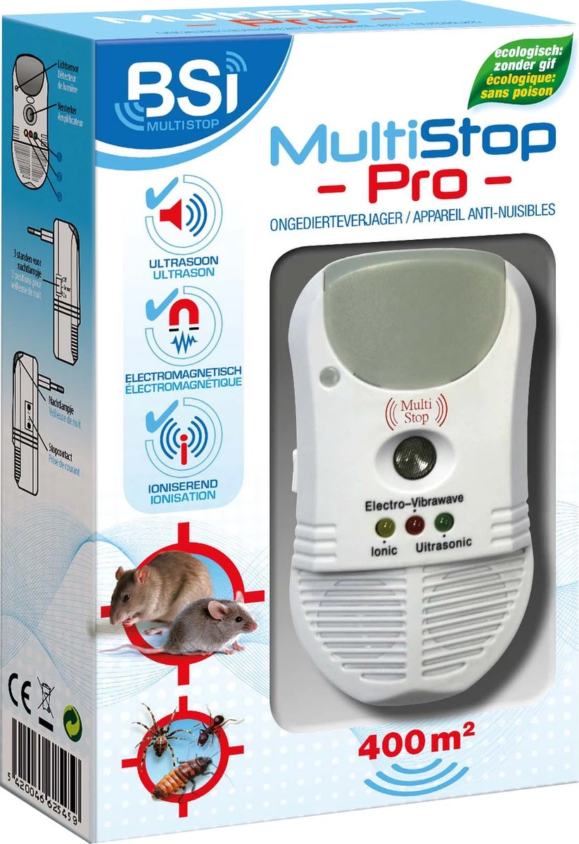 BSI - Multistop Pro - Ongedierteverjager Met 3-voudige Werking: Ultrasoon + Elektromagnetisch + Ioniserend - Ongediertebestrijding - Onhoorbaar Voor Mens - Bereik Tot 300 M² 9 BSI - Multistop Pro - Ongedierteverjager Met 3-voudige Werking: Ultrasoon + Elektromagnetisch + Ioniserend - Ongediertebestrijding - Onhoorbaar Voor Mens - Bereik Tot 300 M² - Afbeelding 7