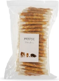Petstyleliving Gedraaide Sticks Met Kip - Voordeelzak 100 Stuks 12,5cm - Hersluitbaar - Hondensnacks - Kauwstaaf