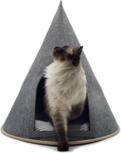 Grey Cat® - Kattenmand - Tipi Kattentent + Kussen - Vilt – Donkergrijs - Ø 57 Cm X 60 Cm -Hondenspullen Verkoop 952x1200 1